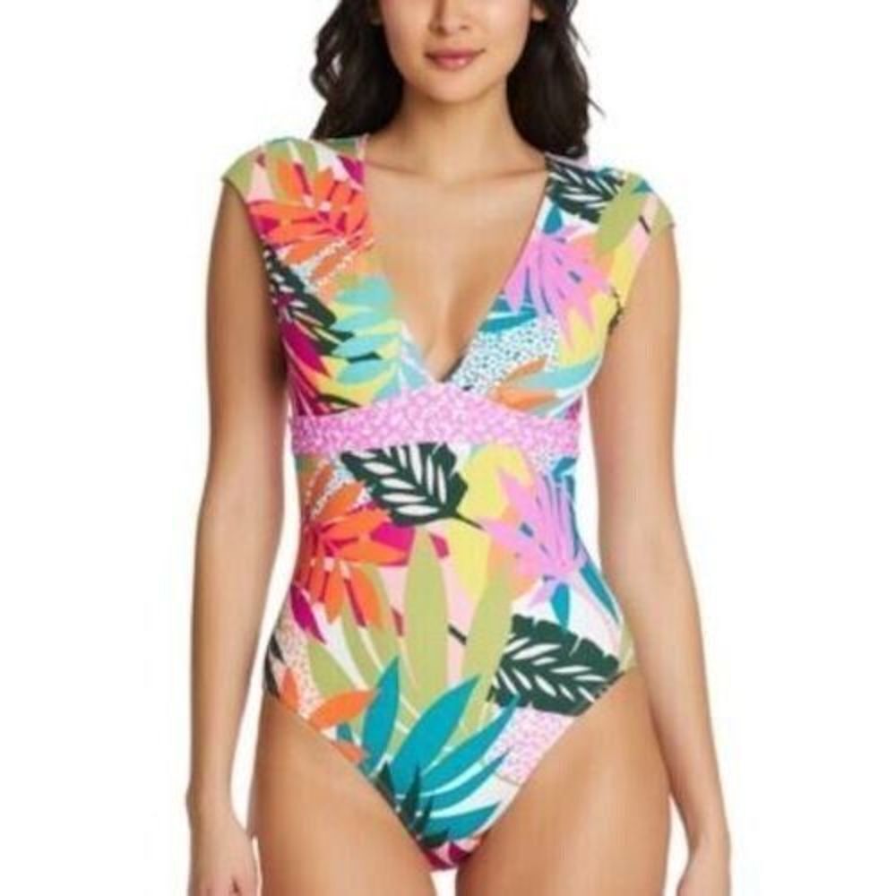 Bleu by Rod Beattie Plus Wild at Heart Cap Sleeve Swimsuit One Piece 16W 16 W - Picture 2 of 2